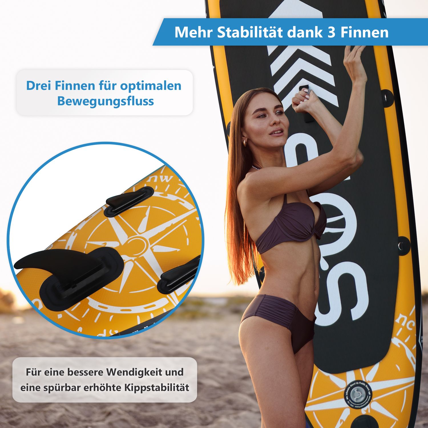 24MOVE® Standup Paddle Board SUP, inkl. umfangreichem Zubehör, Paddel und Hochdruckpumpe, ORANGE, 366x80x15cm