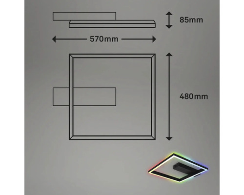Dimbare LED-plafondlamp, 18W, 2000 lm, 2700K-6500K CCT RGB, 57x48 cm, zwart, met nachtlampfunctie, geheugenfunctie en afstandsbediening.