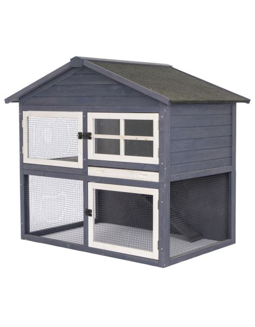 Adori Konijnenhok Raffy - Dierenverblijf - 130x86x112.5 cm Donkergrijs Wit