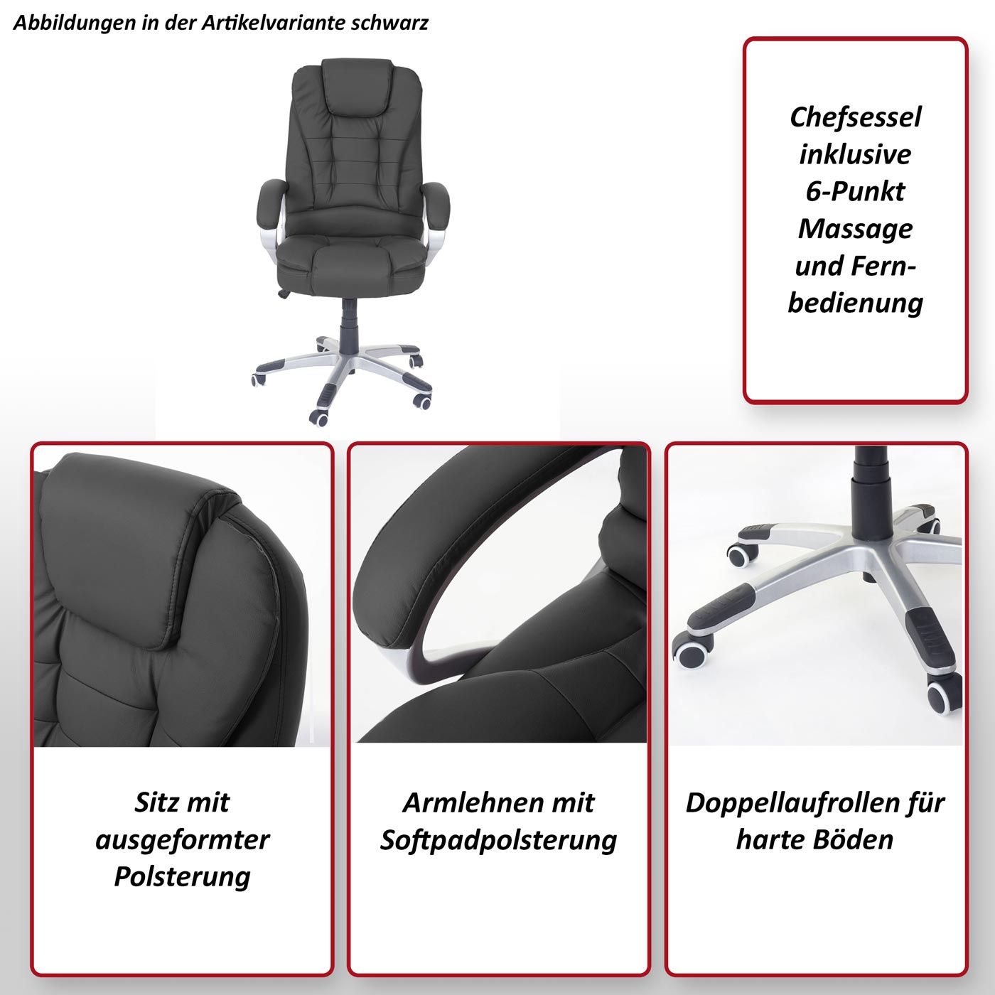 Massage-Bürostuhl Blackpool, Massagestuhl Drehstuhl Chefsessel, Kunstleder ~ creme