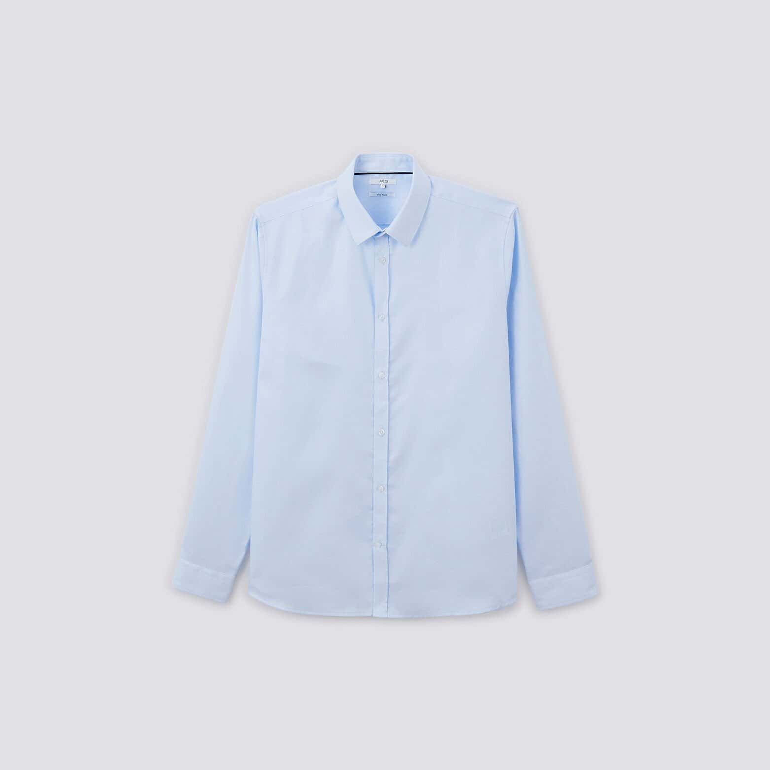 Chemise slim unie stay white/black coton Bleu clair