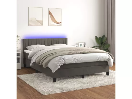 Sommier tapissier matelas et LED Gris foncé 140x190 cm Velours