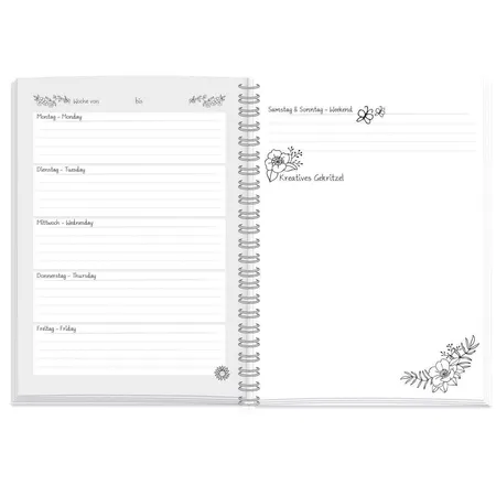 Roth Scribble Timer 2.0, Wire-O-Bindung, 1 Woche 2 Seiten + extra Ausmalseiten, immerwähren