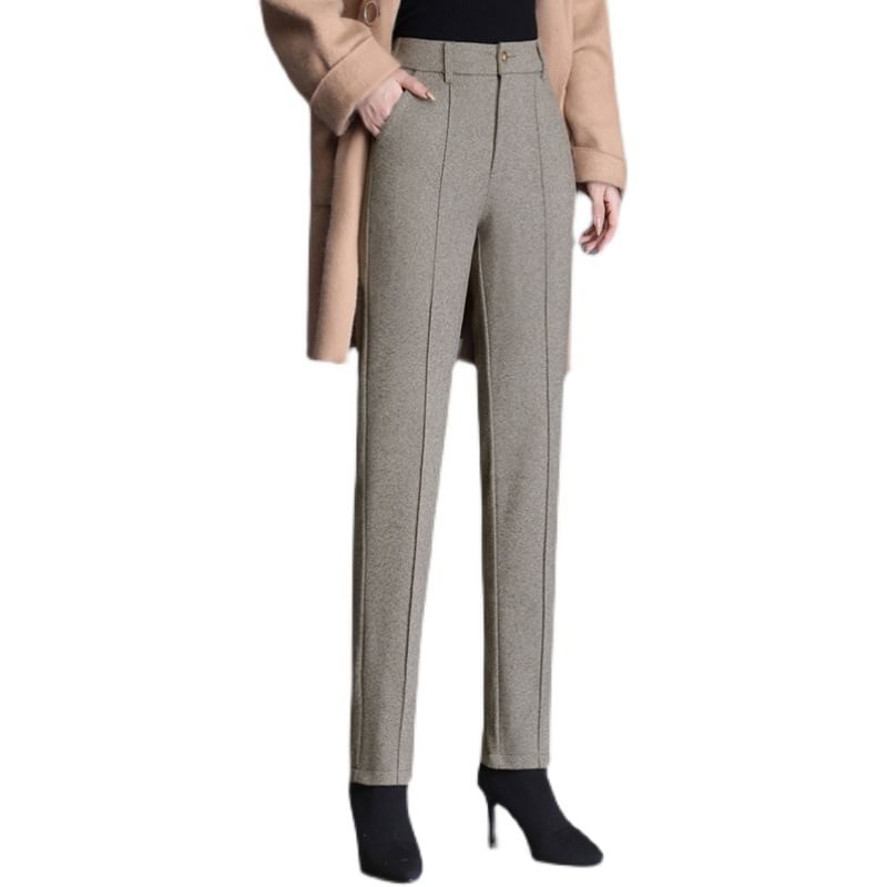 Jeonseon - Mid Rise Plain Straight Leg Dress Pants
