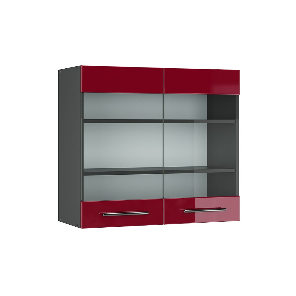 VICCO Hängeglasschrank 80 cm Bordeaux Hochglanz Küchenschrank Hängeschrank Küchenzeile Fame-Line