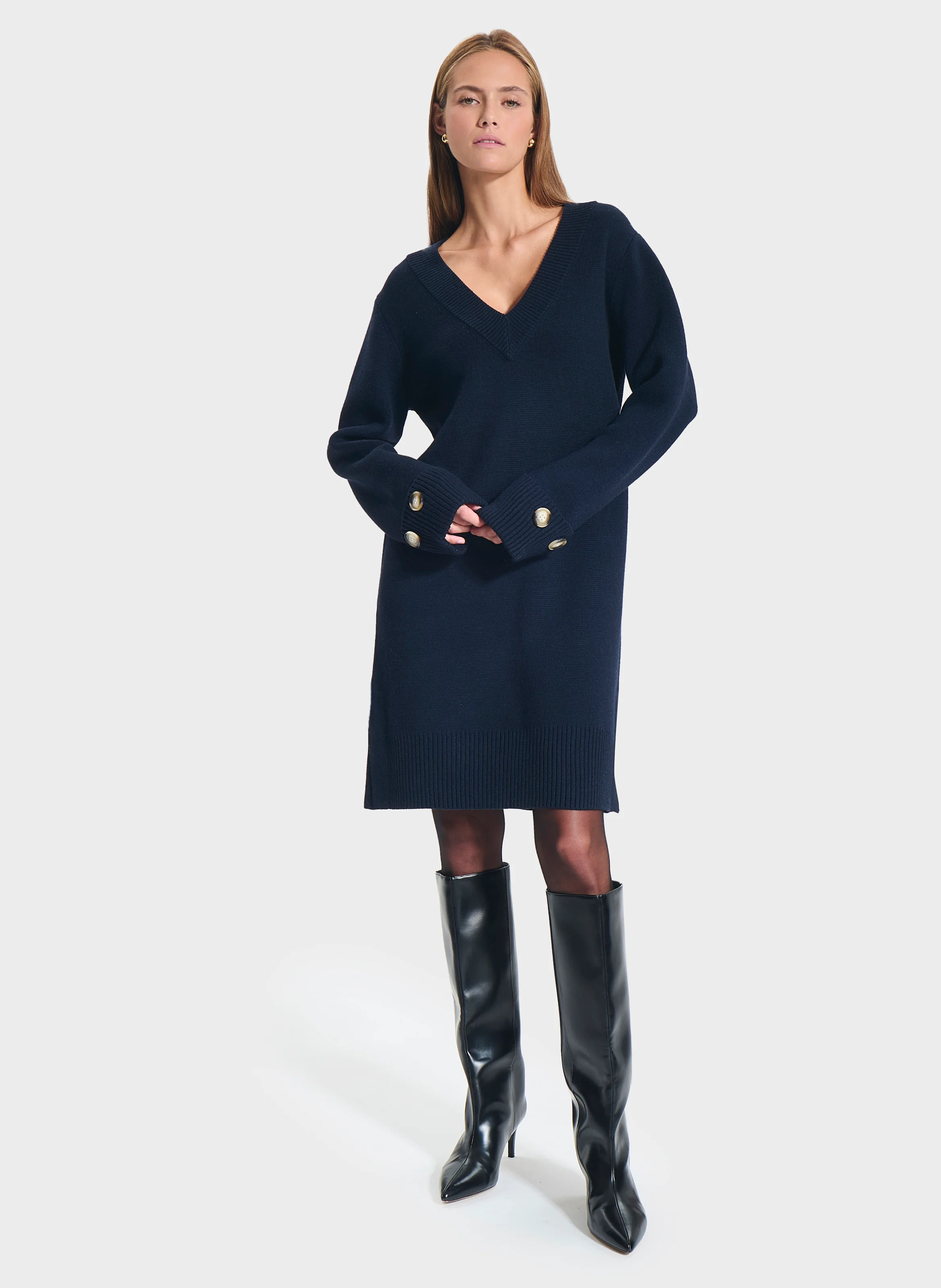 RIGATONI - Robe courte col V | Bleu