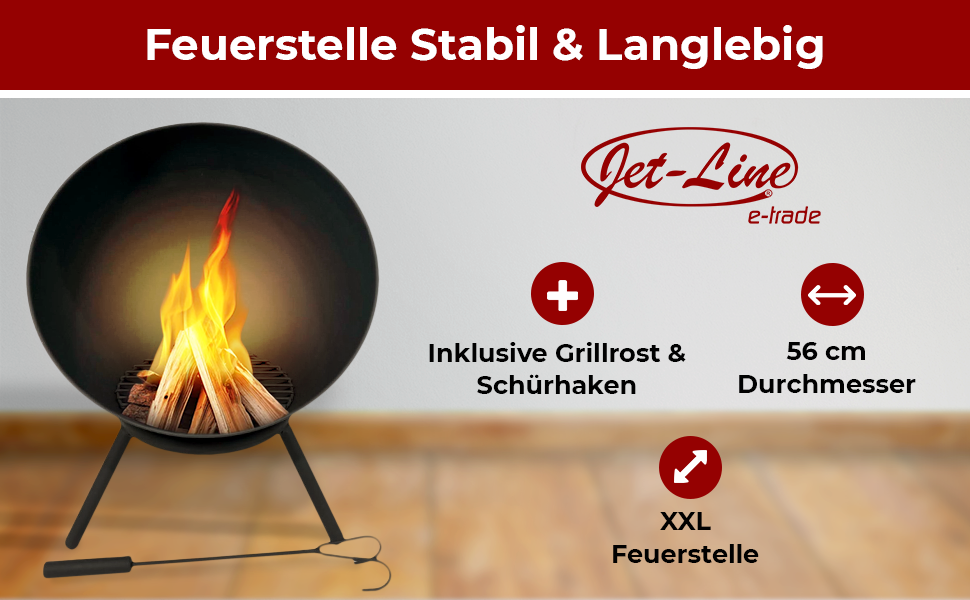 Jet-Line Feuerschale NAVARO schwarz lackiert Feuerstelle Feuerkorb