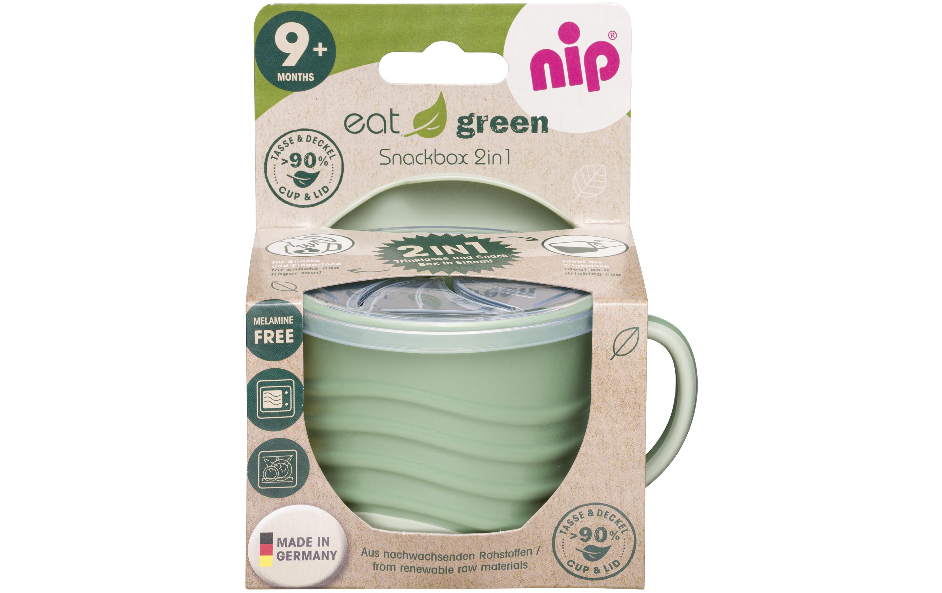 Nahrungsbehälter Snackbox 2-in-1 eat green 250 mlSnack-Box und Trinktasse in Einem – aus nachwachsenden Rohstoffen