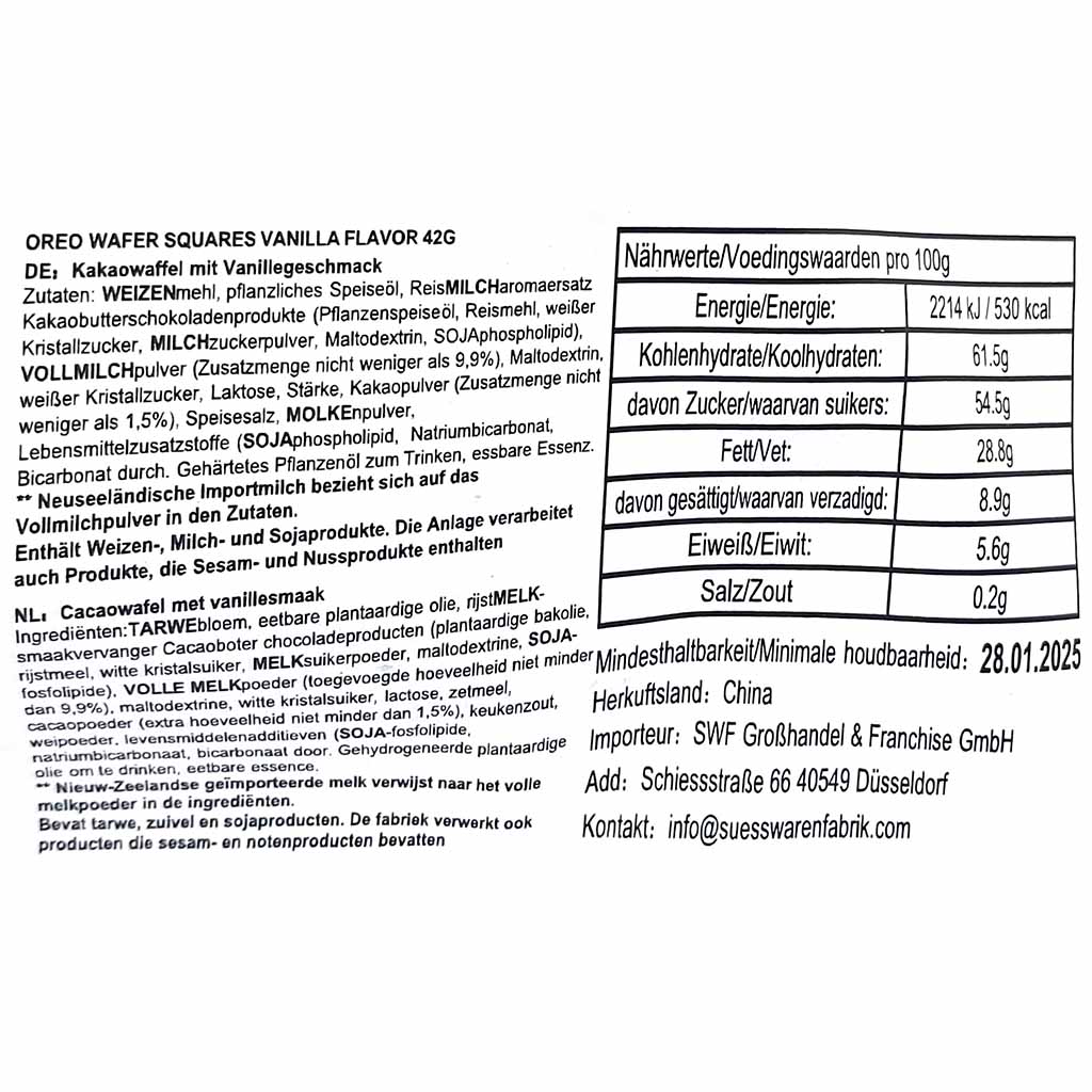Oreo Wafer Squares Vanilla 42g MHD:28.1.25