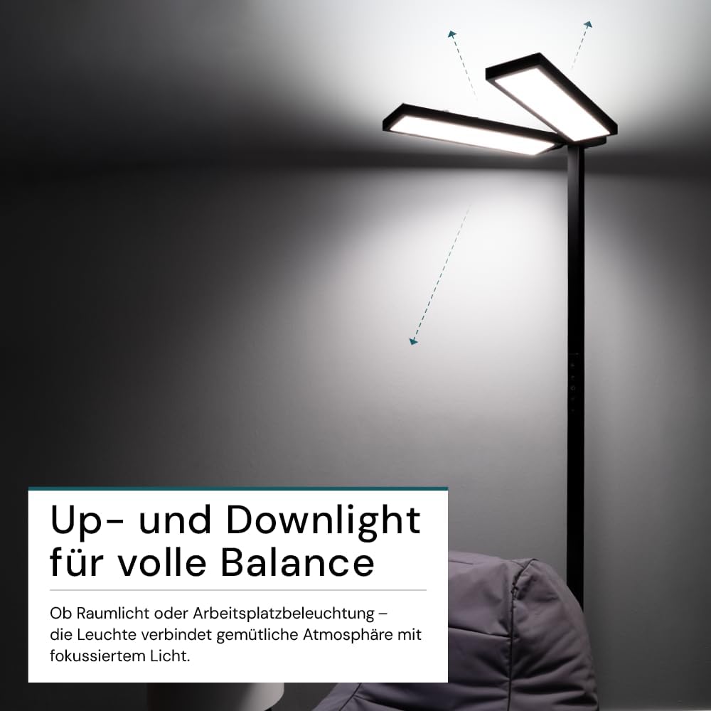 LUXULA LED Büro Stehlampe DUO, dimmbar, CRI>98 Vollspektrum, UGR