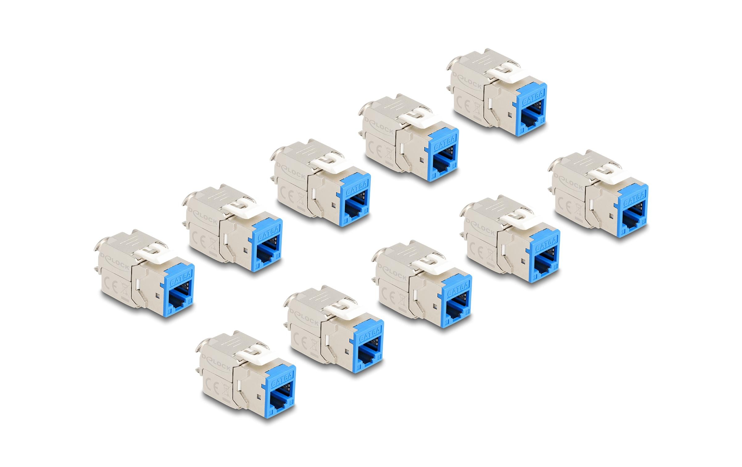 Keystone-Modul RJ45 zu LSA Cat.6A Blau, 10 StückDelock Keystone Modul RJ45 Buchse zu LSA Cat.6A werkzeugfrei blau Set 10 Stück