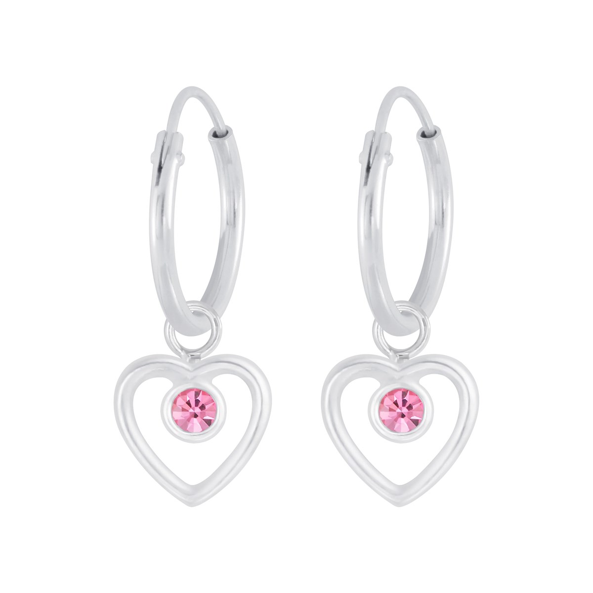 Boucles d'oreilles enfant Coeur en argent 925 et cristal rose