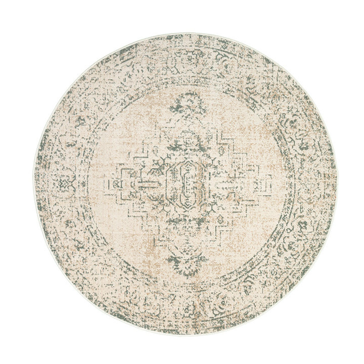 Rond vintage vloerkleed - Spring Ethnic Creme/Groen