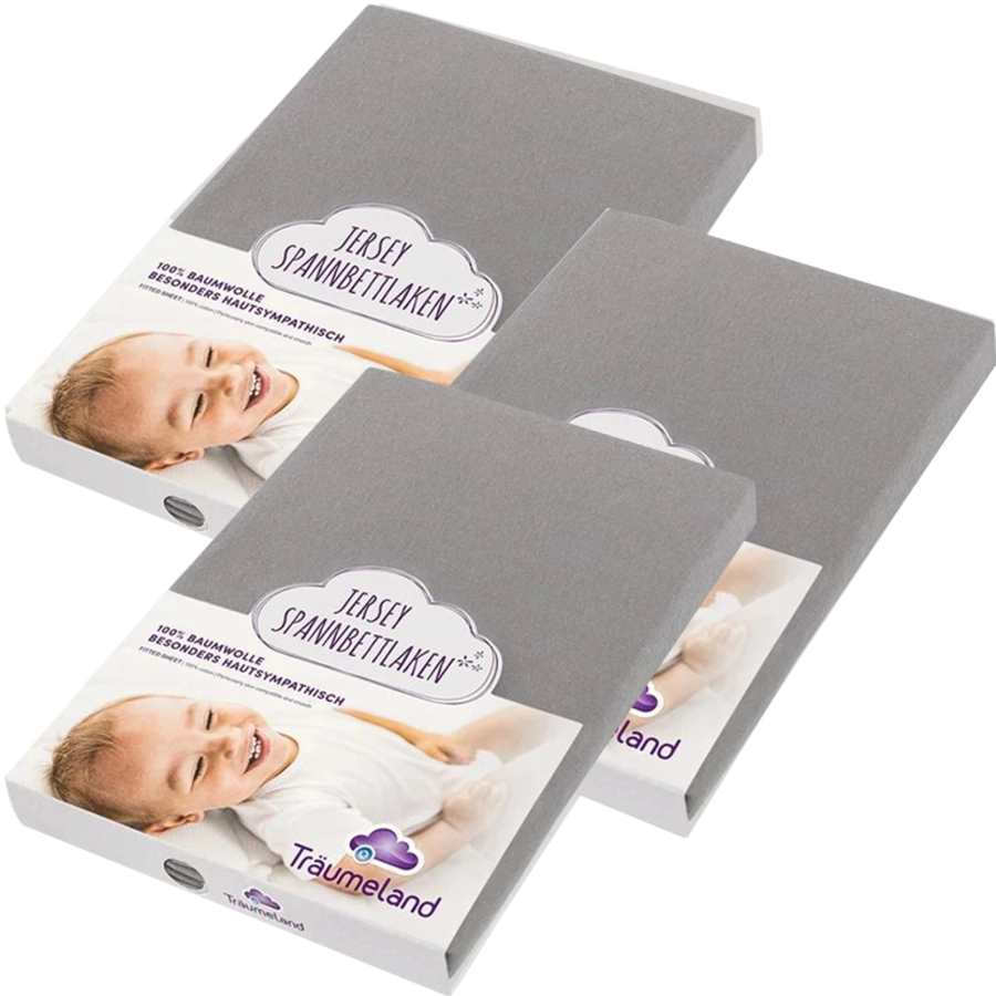 Träumeland Spannbetttuch Jersey anthrazit 40 x 90 cm 3er Pack