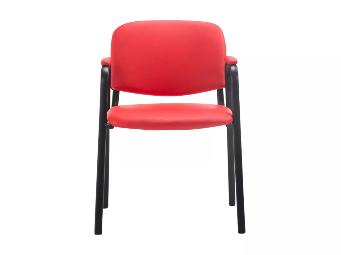 Lot de 4 Chaise de conférence - Similicuir & Métal noir mat - Rouge - Ken Pro