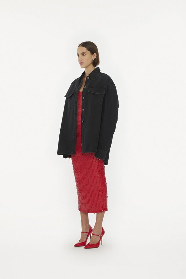 ROTATE Birger Christensen SEQUINS PENCIL SKIRT Racing red