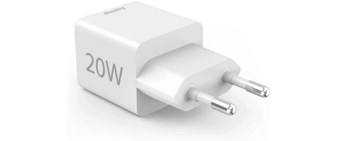 USB-Wandladegerät Gan charger USB-A USB-C 20 W WeissSchnellladegerät mit 1x USB-C und 1x USB-A