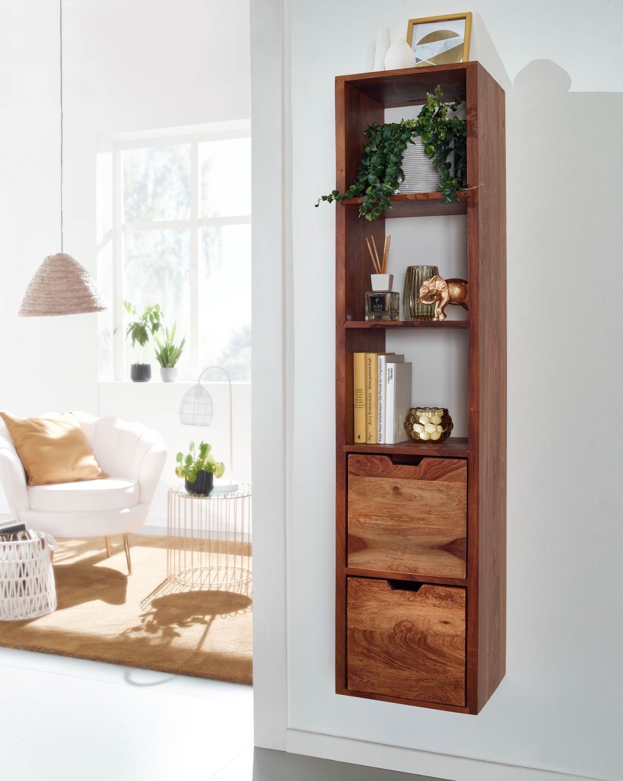 Wandregal - Sheesham Massivholz - 150 cm hoch