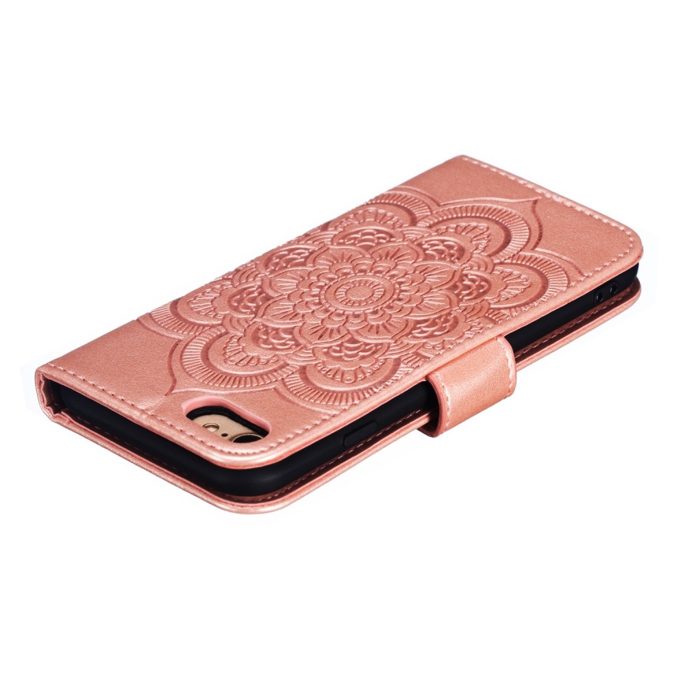 iPhone SE (2022/2020) / 8 / 7 Leder Tasche Wallet - Mandala Flowers Imprint - Roségold