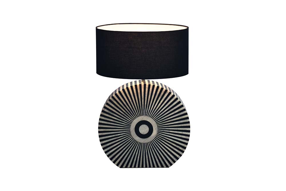 Bone Inlay Tischlampe HARMONY NATURE 65cm schwarz weiß Intarsien Kunsthandwerk