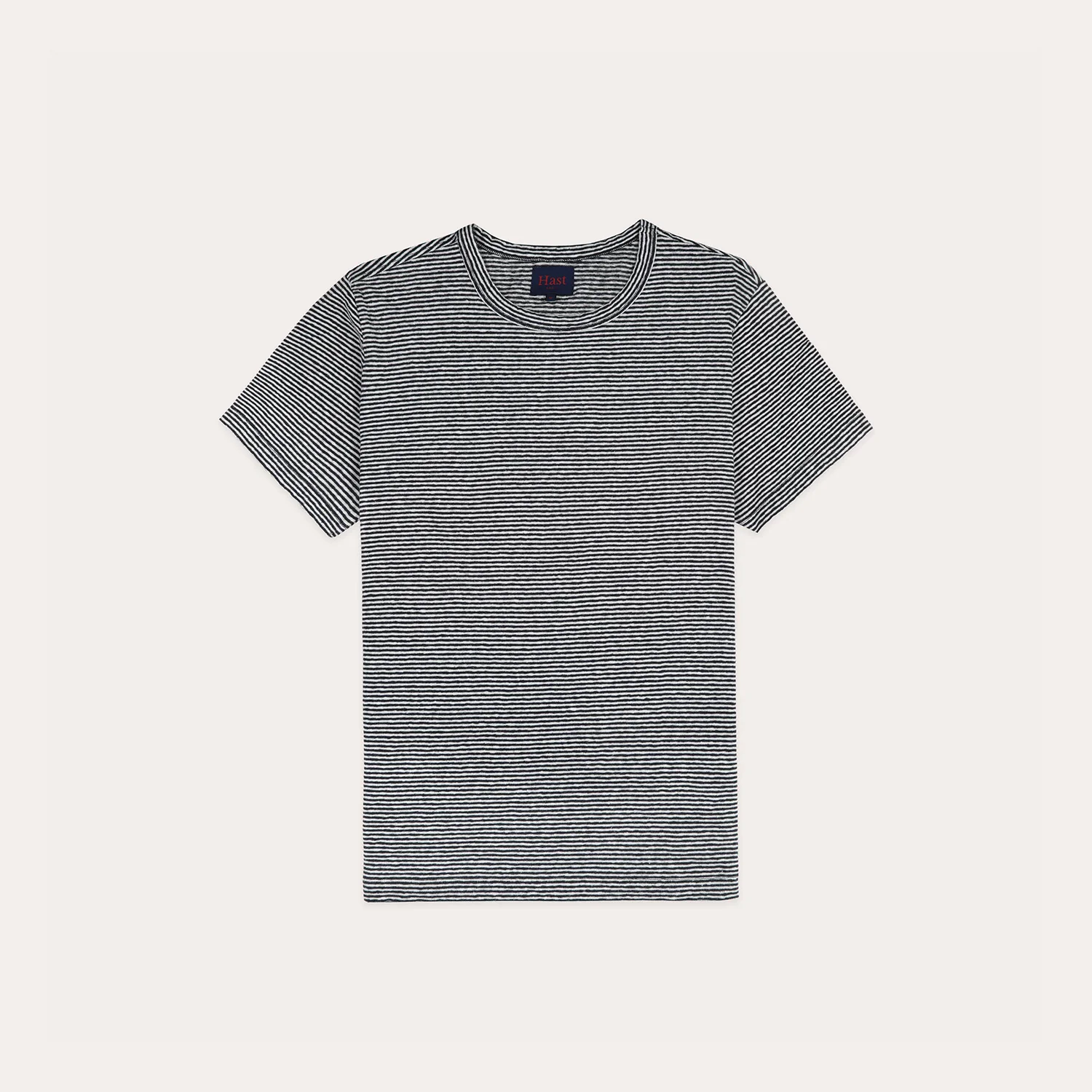 Navy and white striped cotton and linen T-shirt