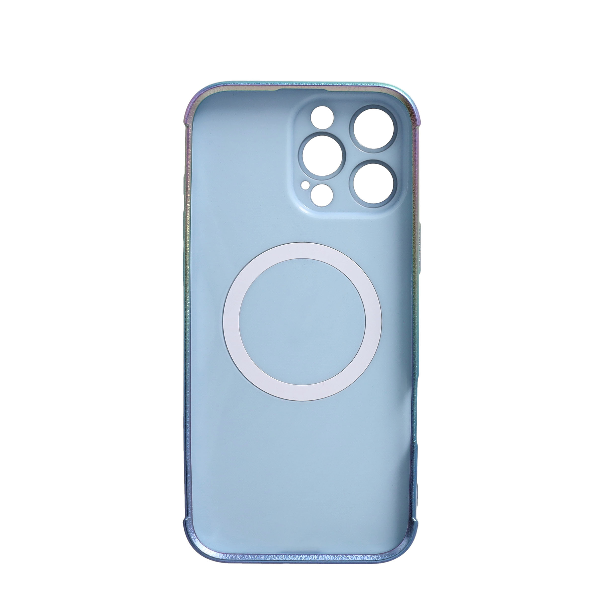 iPhone 16 Pro Max MagSafe Gummi Case Hülle Galvanisierter Rahmen Farbverlauf   Kameraglasschutz - Blau