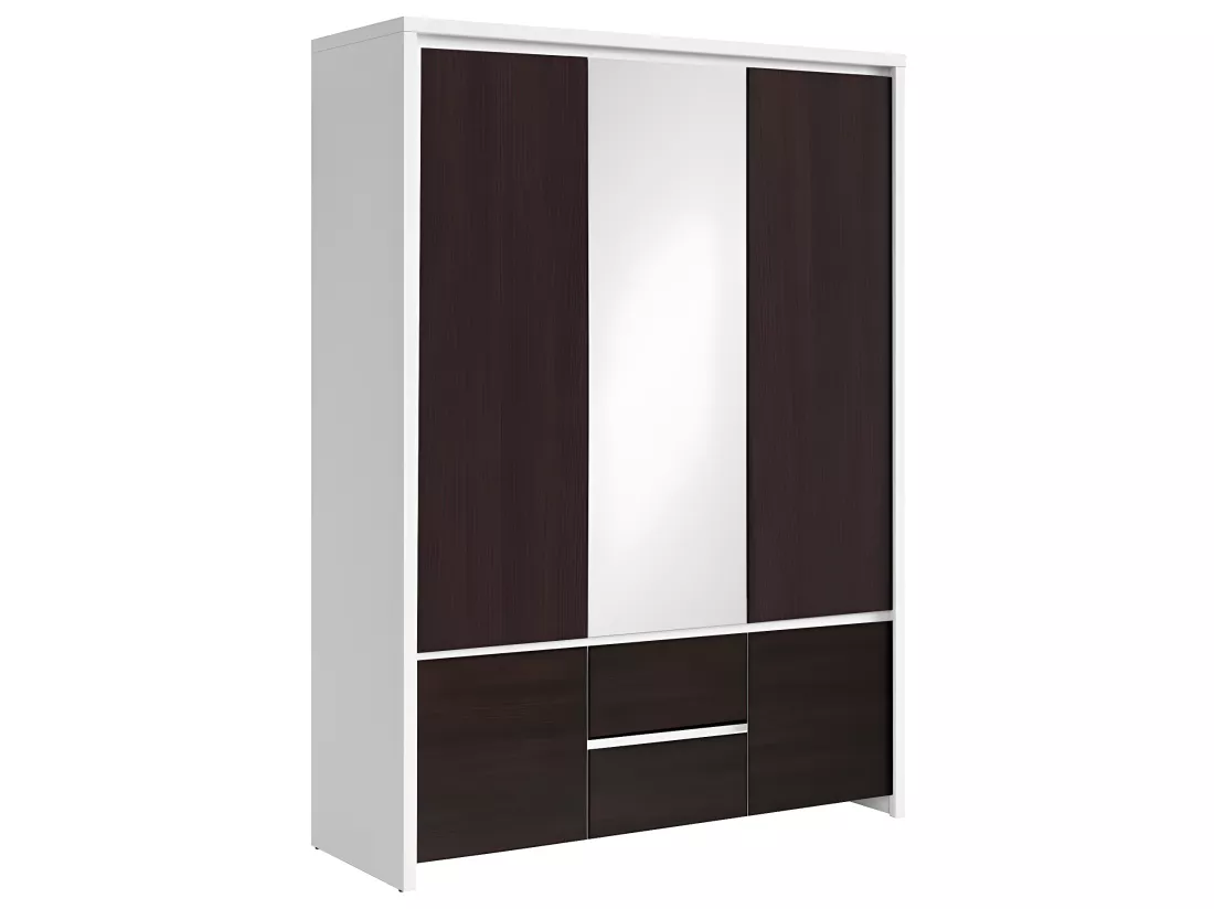 Armoire 3 portes Soren Blanc et Bois Wengé