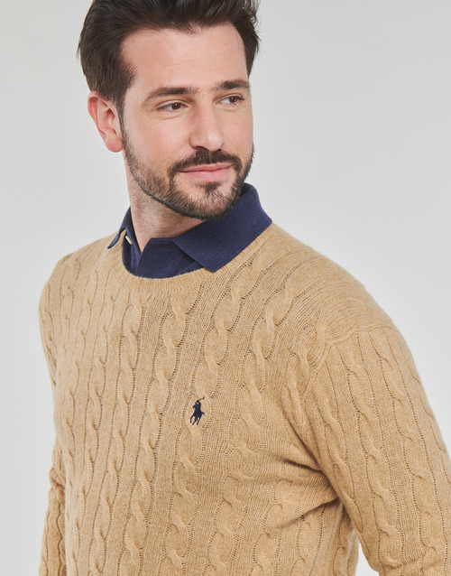 Polo Ralph Lauren - PULL COL ROND EN MAILLE TORSADEE Camel