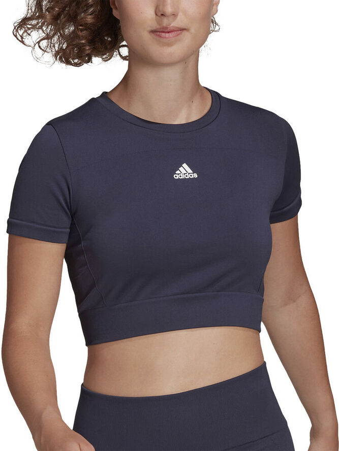 adidas AEROKNIT Seamless Fitted Cropped trænings T-shirt Blå