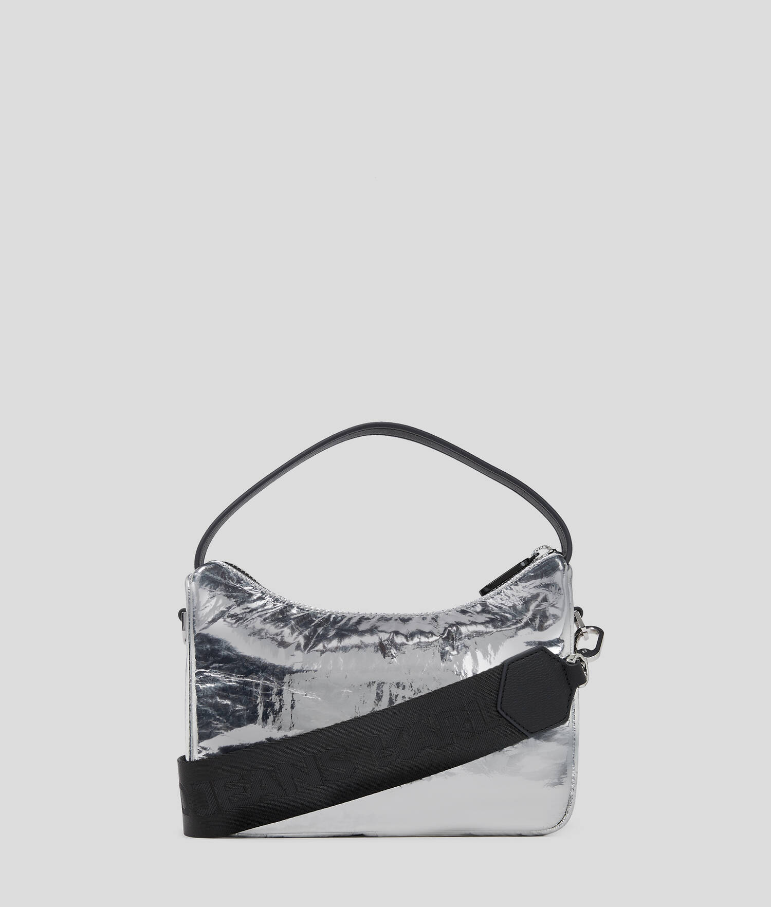 MINI SAC BESACE MÉTALLISÉ AVEC LOGO ENCADRÉ KLJ - Argent