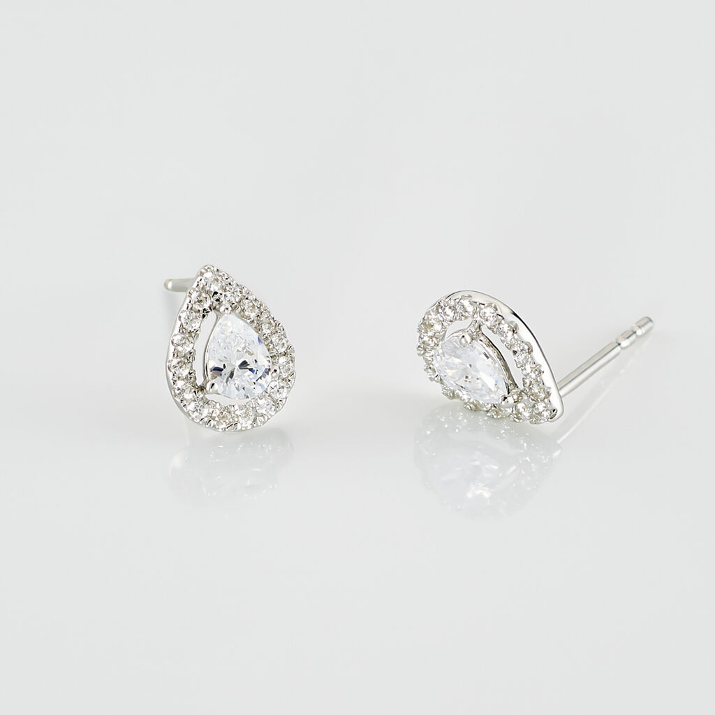 Boucles D'oreilles Puces Hildana Or Blanc Oxyde De Zirconium