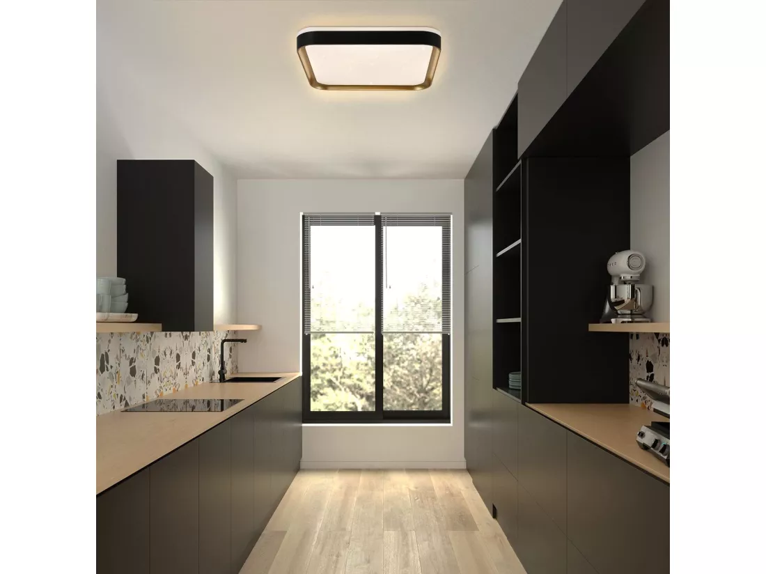 NETTLIFE Plafonnier LED Moderne Carré 32W Noir Or Dimmable avec Télécommande Lampe de Couloir 30cm pour Salon Chambre Cuisine