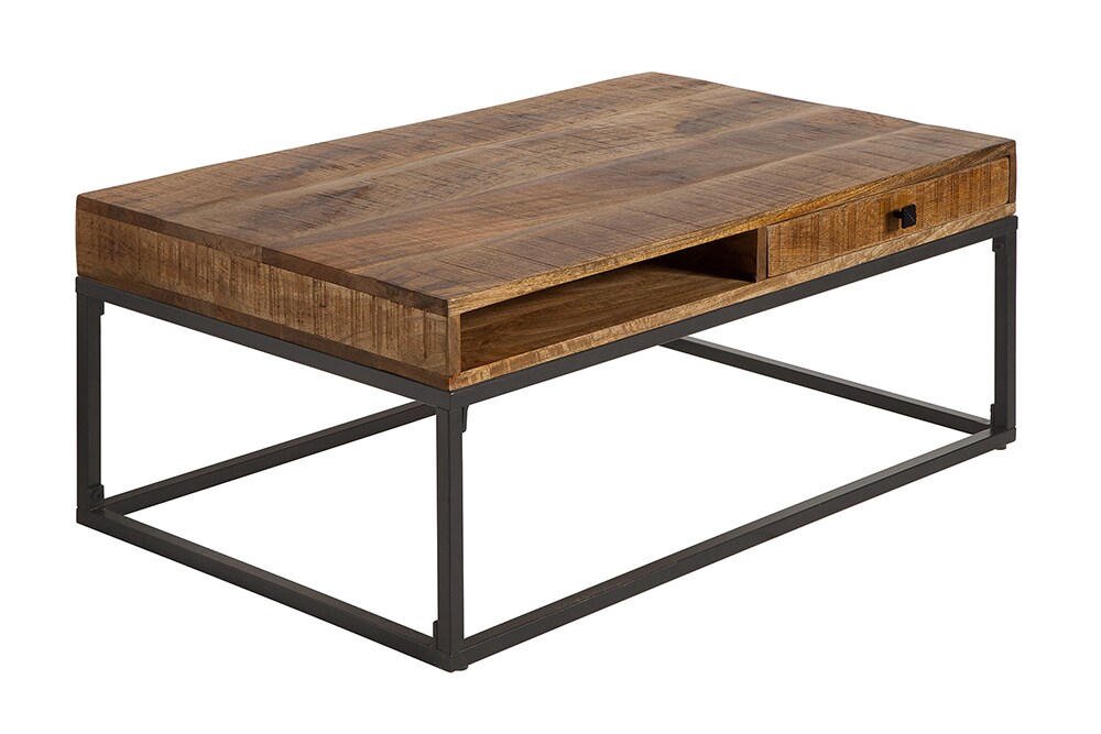 riess-ambiente Couchtisch IRON CRAFT- Massivholz 100cm Mangoholz mit Schublade schwarzes Metallgestell Wohnzimmer