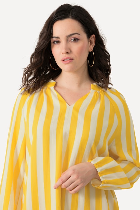 Kleid, Streifen, A-Linie, V-Ausschnitt, Langarm