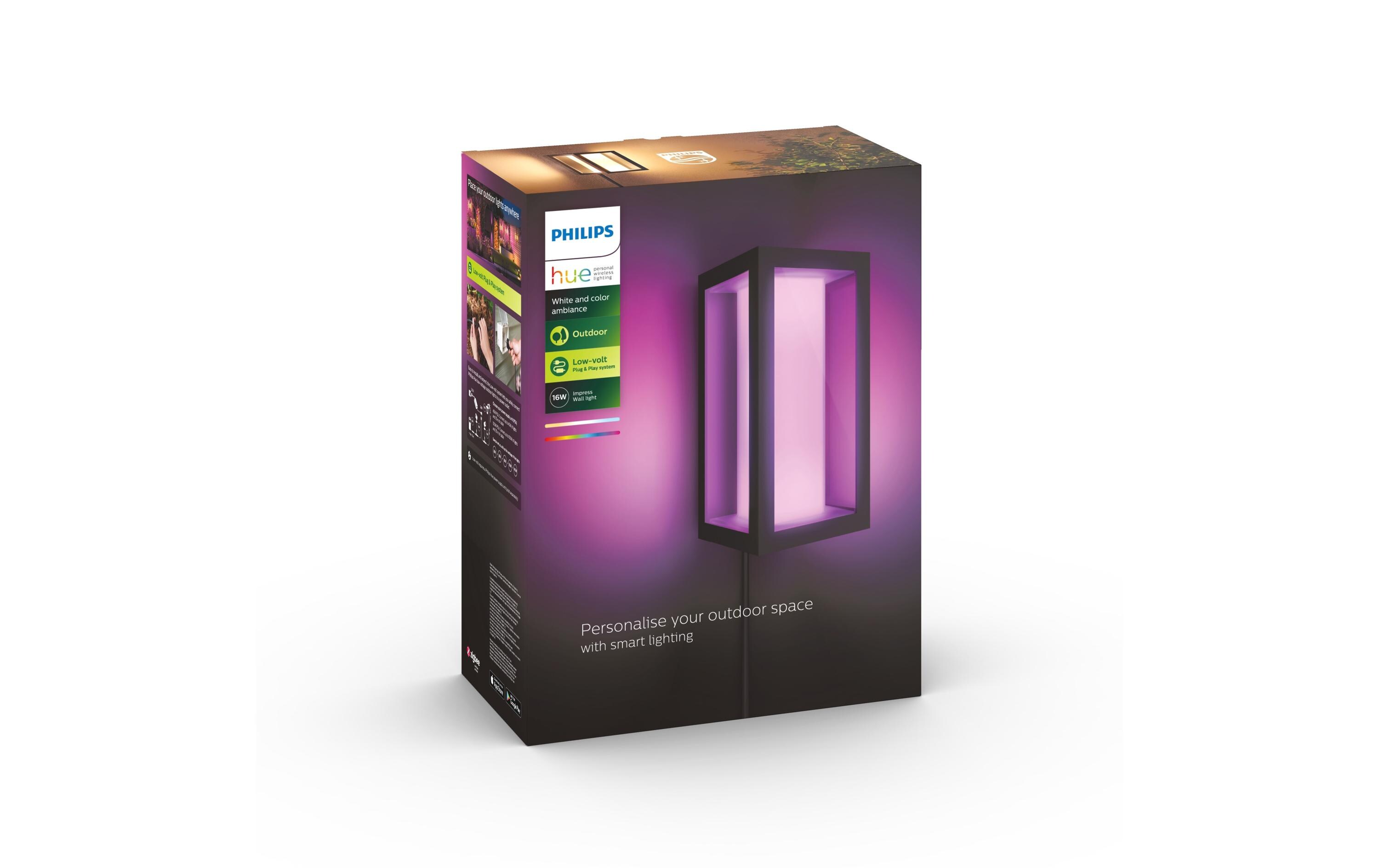 White & Color Ambiance Outdoor Impress Wandl. schwarz NV<br>Aussenleuchte Impress Hue WACA LV EU