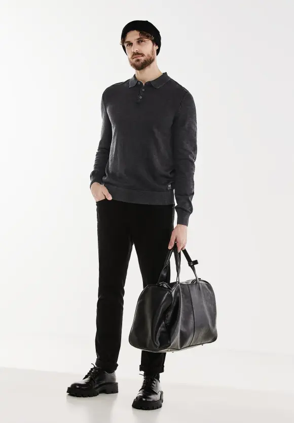 Strick Polo Pullover - faded black