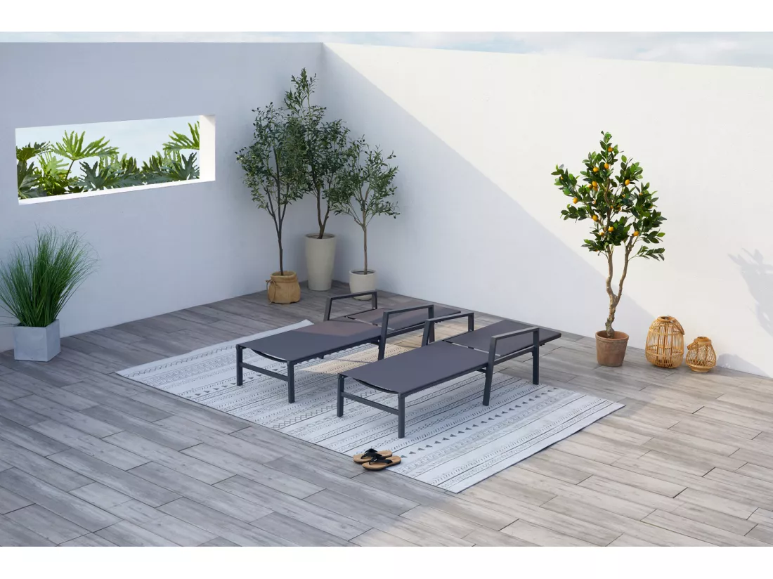 Lot de 2 transats de jardin gris BARI
