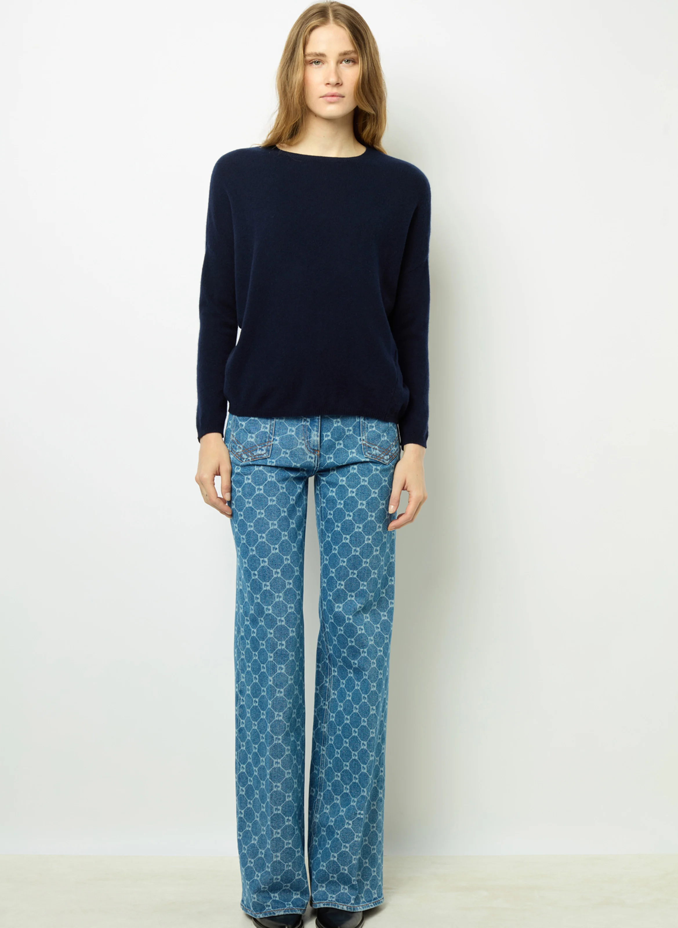JAZMINE - Pull col rond en cachemire | Bleu