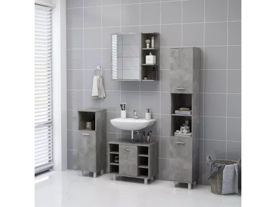 Armoire à miroir de salle de bain Gris béton Bois d’ingénierie