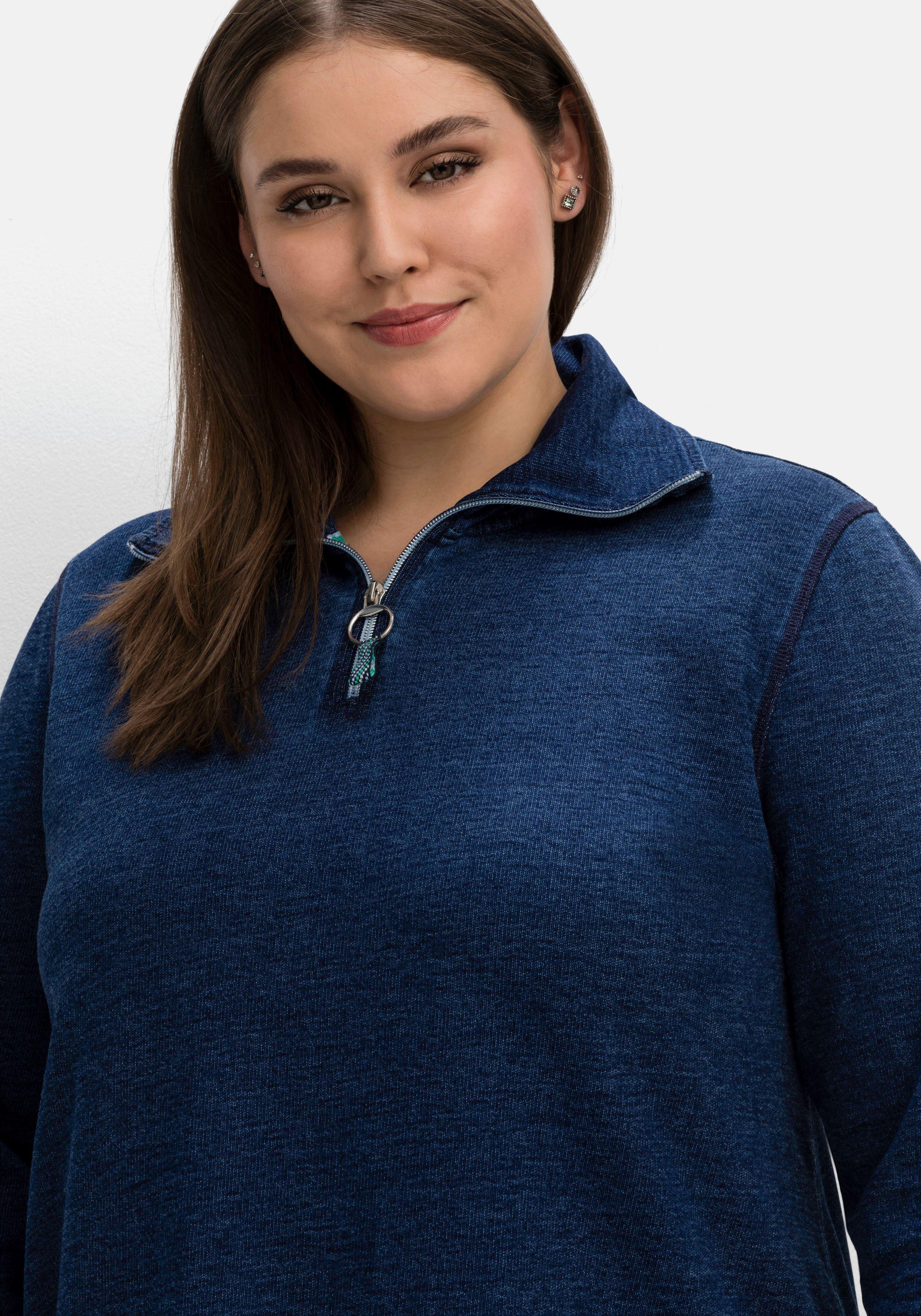 Sweatshirt mit Troyerkragen, im Denim-Look