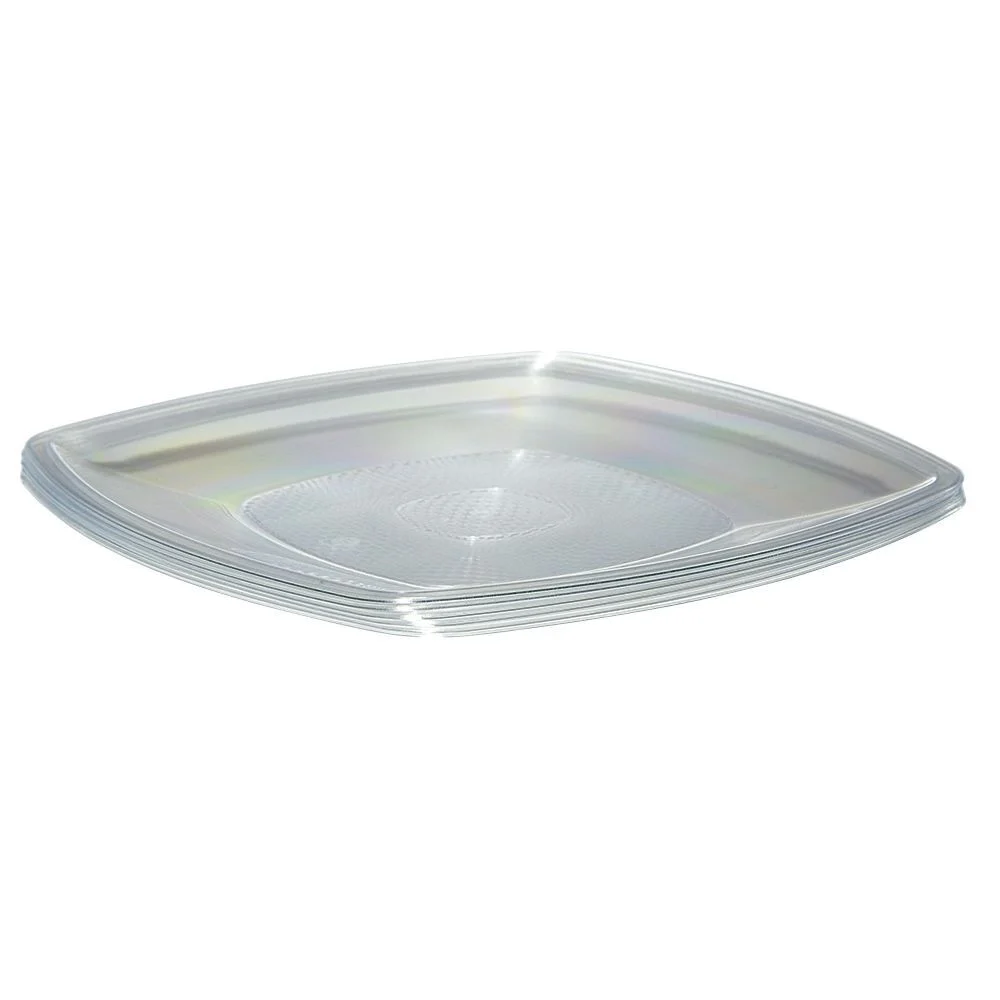 Lot de 6 assiettes carrées plastique transparent à bord arrondi 22x22 cm