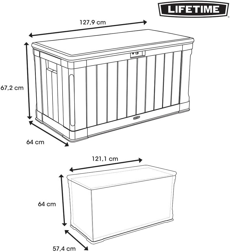 LIFETIME 60186 Aufbewahrungsbox für den Außenbereich, strapazierfähig, 116 Gallonen, Desert Sand/Braun