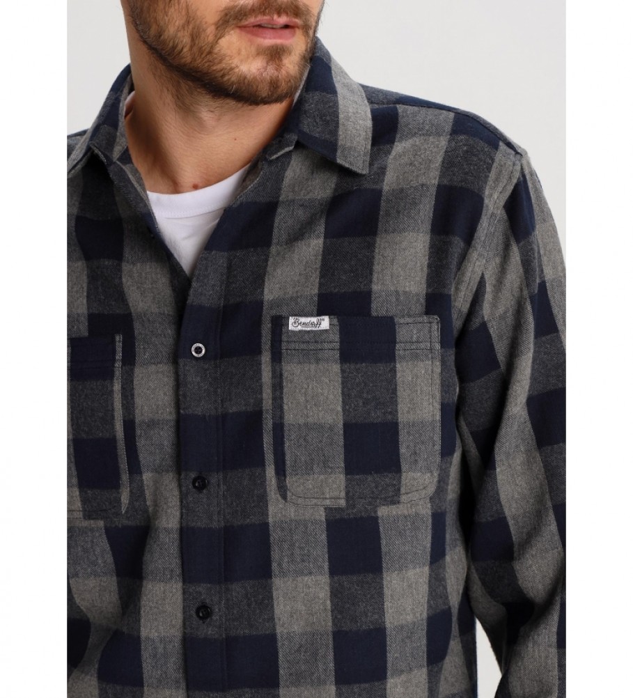 Camisa xadrez de flanela Bendorff, azul e cinza.