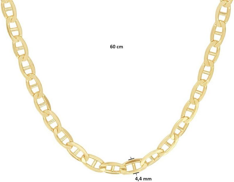 Goud - Zilveren Kern - Collier - Anker Schakel - 14k Geelgoud - 60 cm