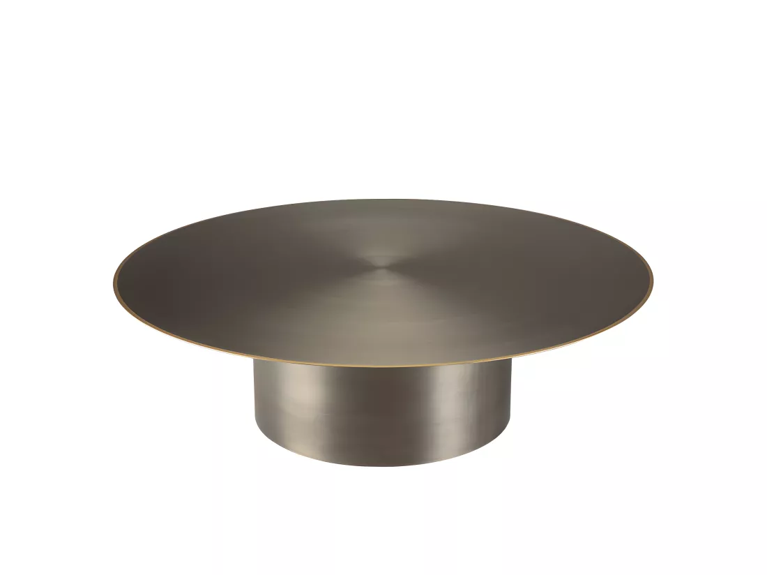 JAMES - Table basse ronde 120x120cm en fer noir et bordure dorée