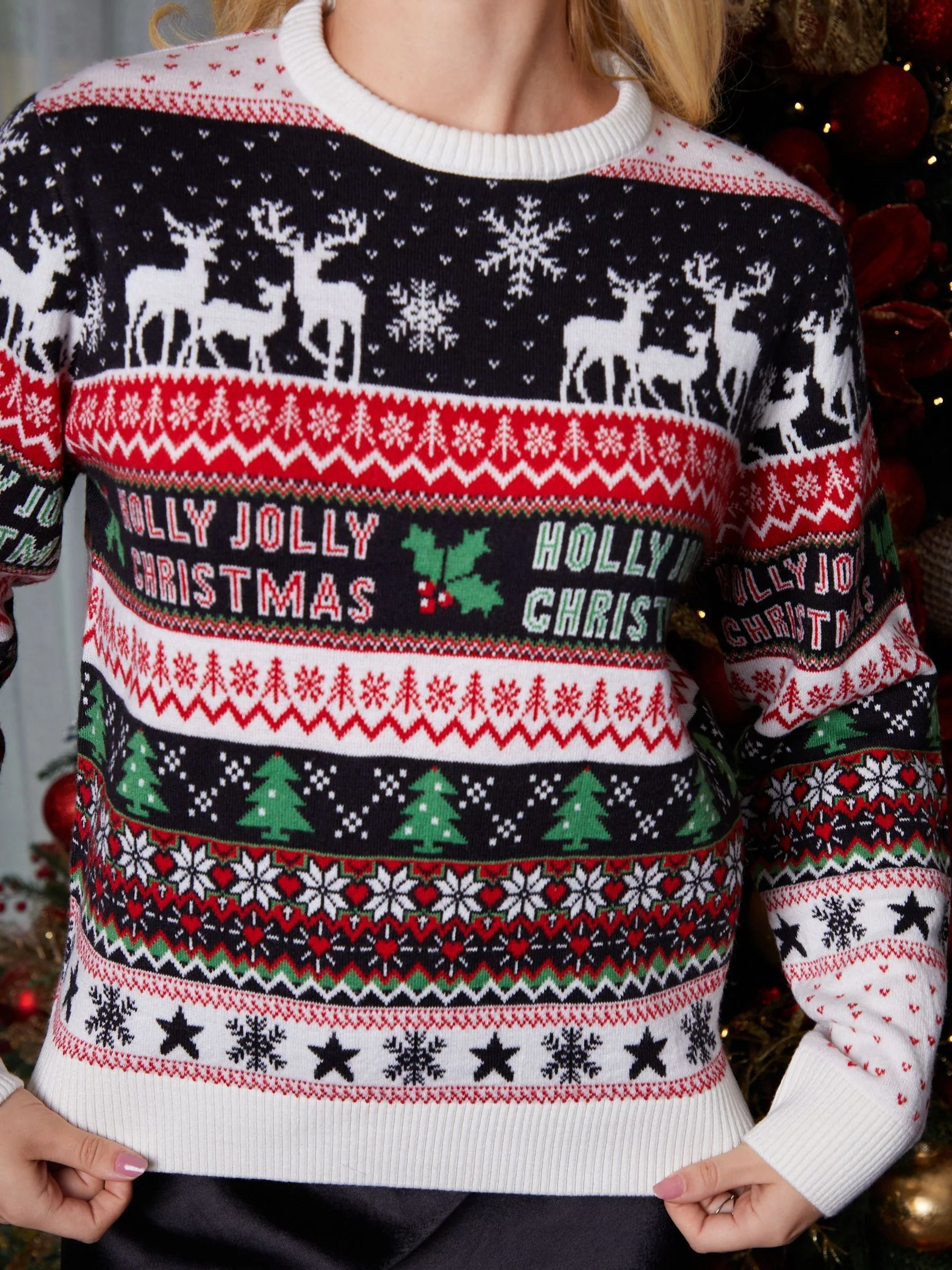 Threadbare kersttrui met fairislemotief