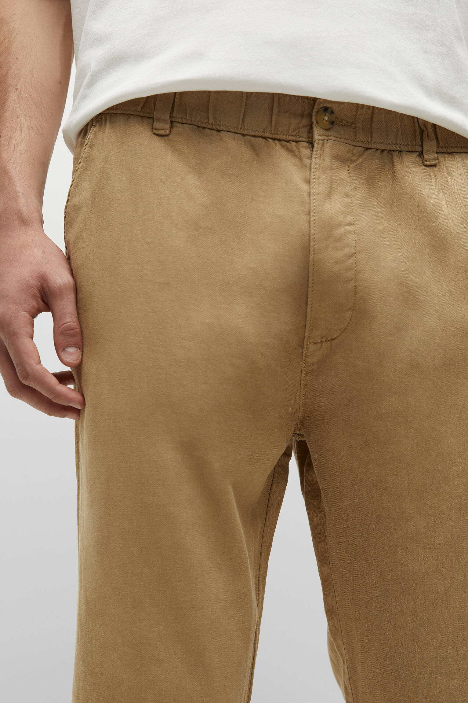 Calça chino básica de linho - bege