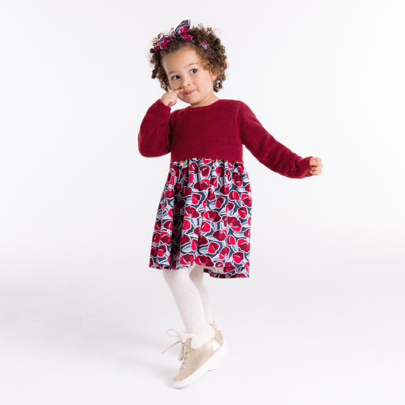 Robe bi-matière maille et seersucker rose bébé fille Rose