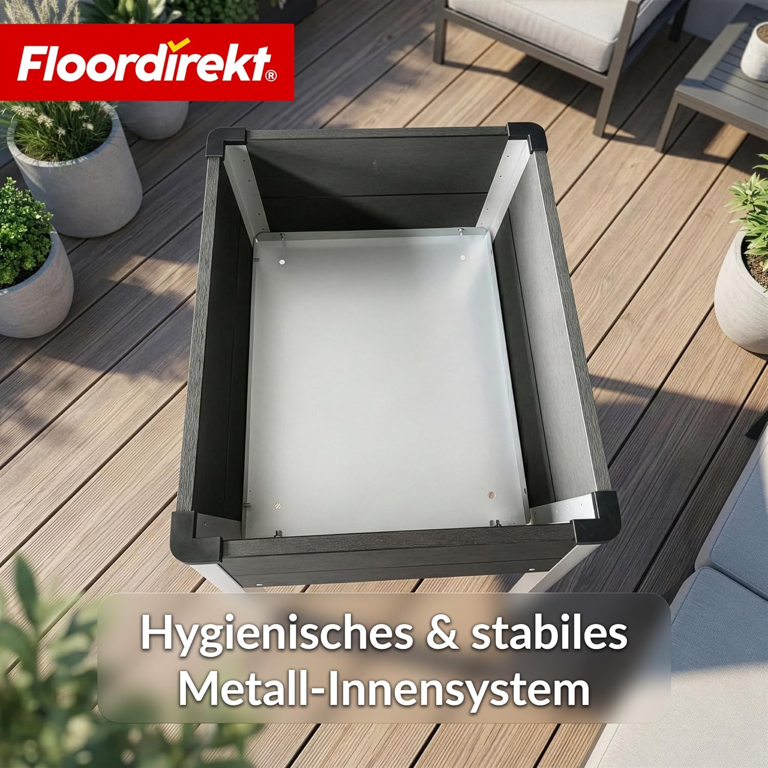 Floordirekt Hochbeet 60x50x90cm Anthrazit WPC - Wetterbeständig & pflegeleicht auf Stelzen für Garten, Balkon oder die Terrasse - Salina