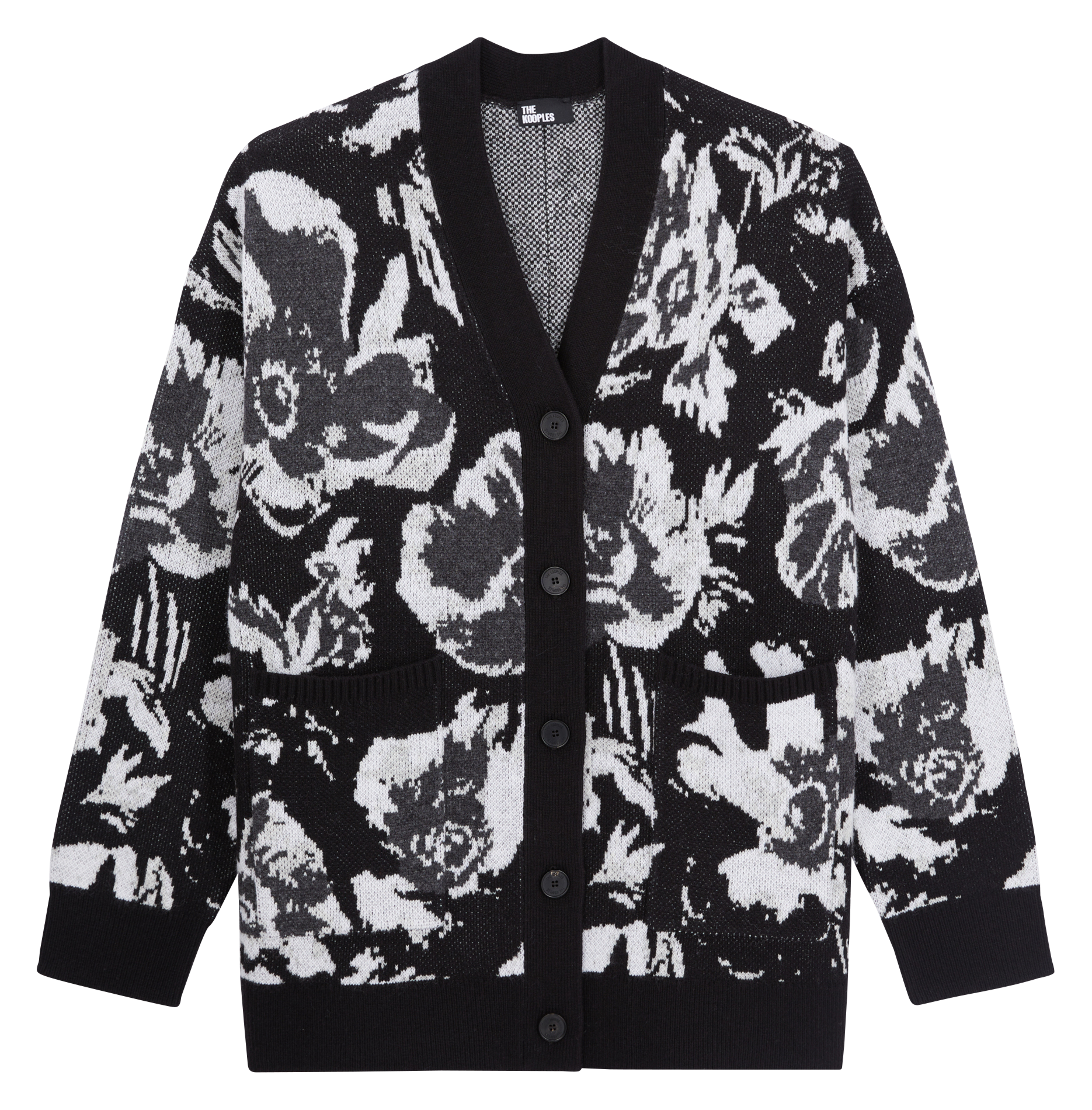 Cardigan ample col V à motif en jacquard | Noir